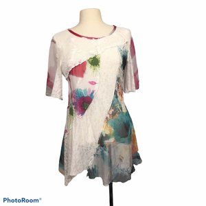 Paris Hues White Pink Mixed‎ Patchwork Tunic Top M